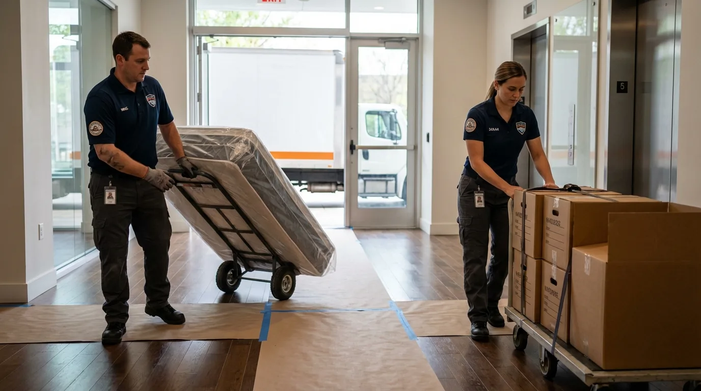 Professional apartment movers loading elevator in Hilliard, OH